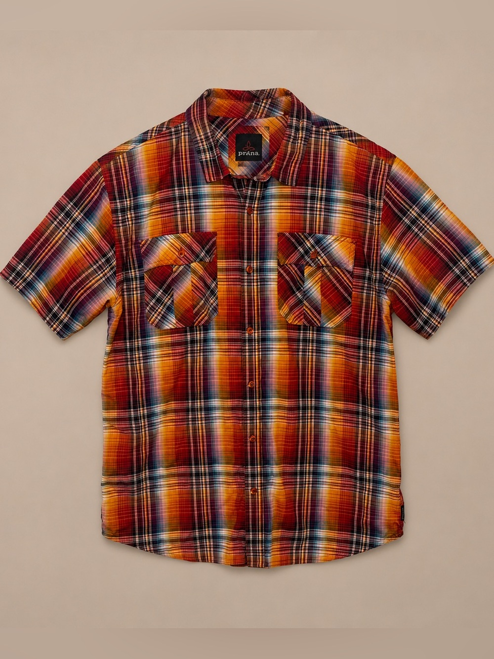 prAna Plaid Short Sleeve Button Front Shirt XL Organic Cotton Hiking Outdoor